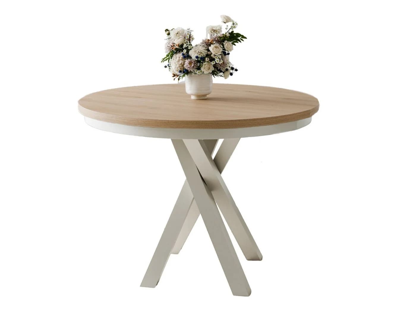 Compleo Esstisch LOFTO Runder Ausziehbarer Tisch Beige Modern Industrial Japandi