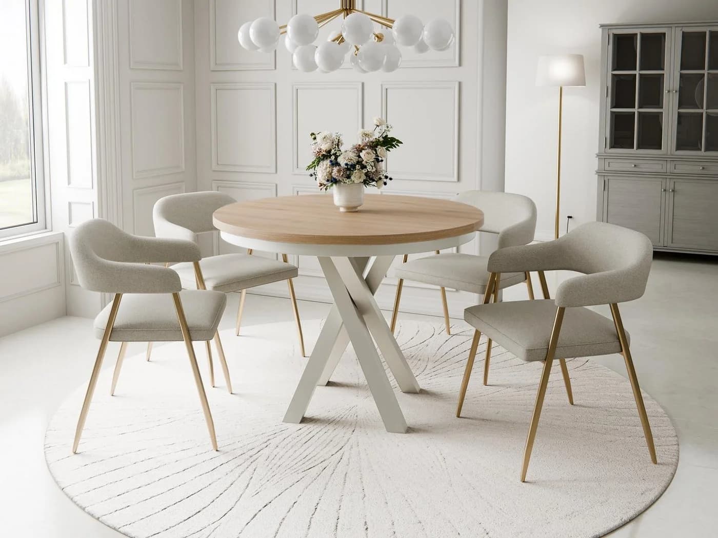 Compleo Esstisch LOFTO Runder Ausziehbarer Tisch Beige Modern Industrial Japandi - Bild 2