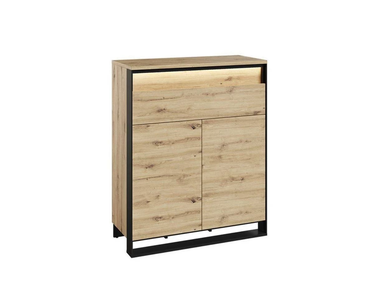 Compleo Kommode LIMA 2 Schubladen Push-to-Open Modern Loft Eiche Schwarz - Bild 2