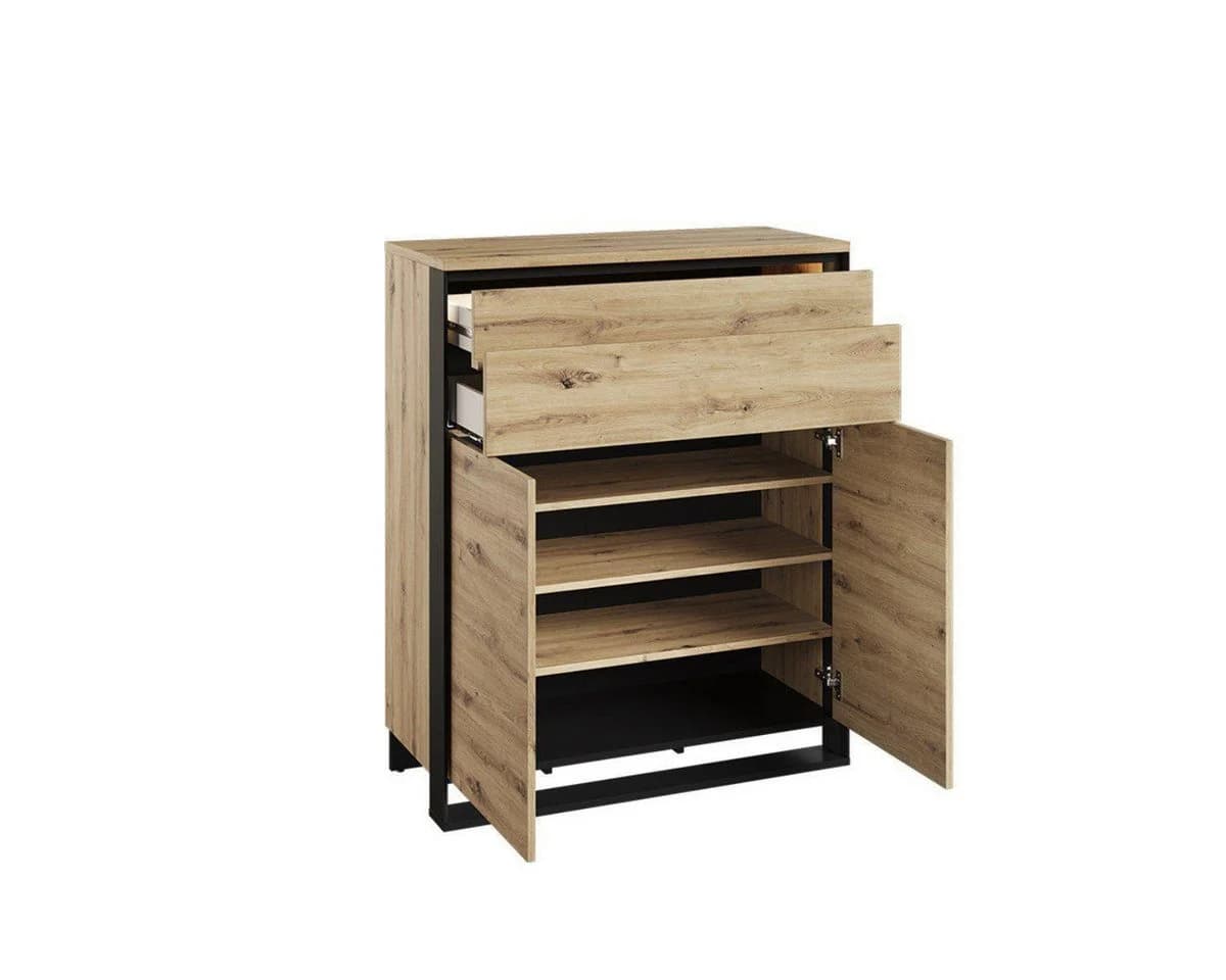 Compleo Kommode LIMA 2 Schubladen Push-to-Open Modern Loft Eiche Schwarz - Bild 4