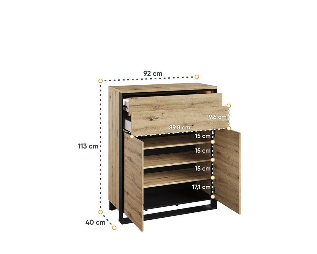 Compleo Kommode LIMA 2 Schubladen Push-to-Open Modern Loft Eiche Schwarz - Bild 5