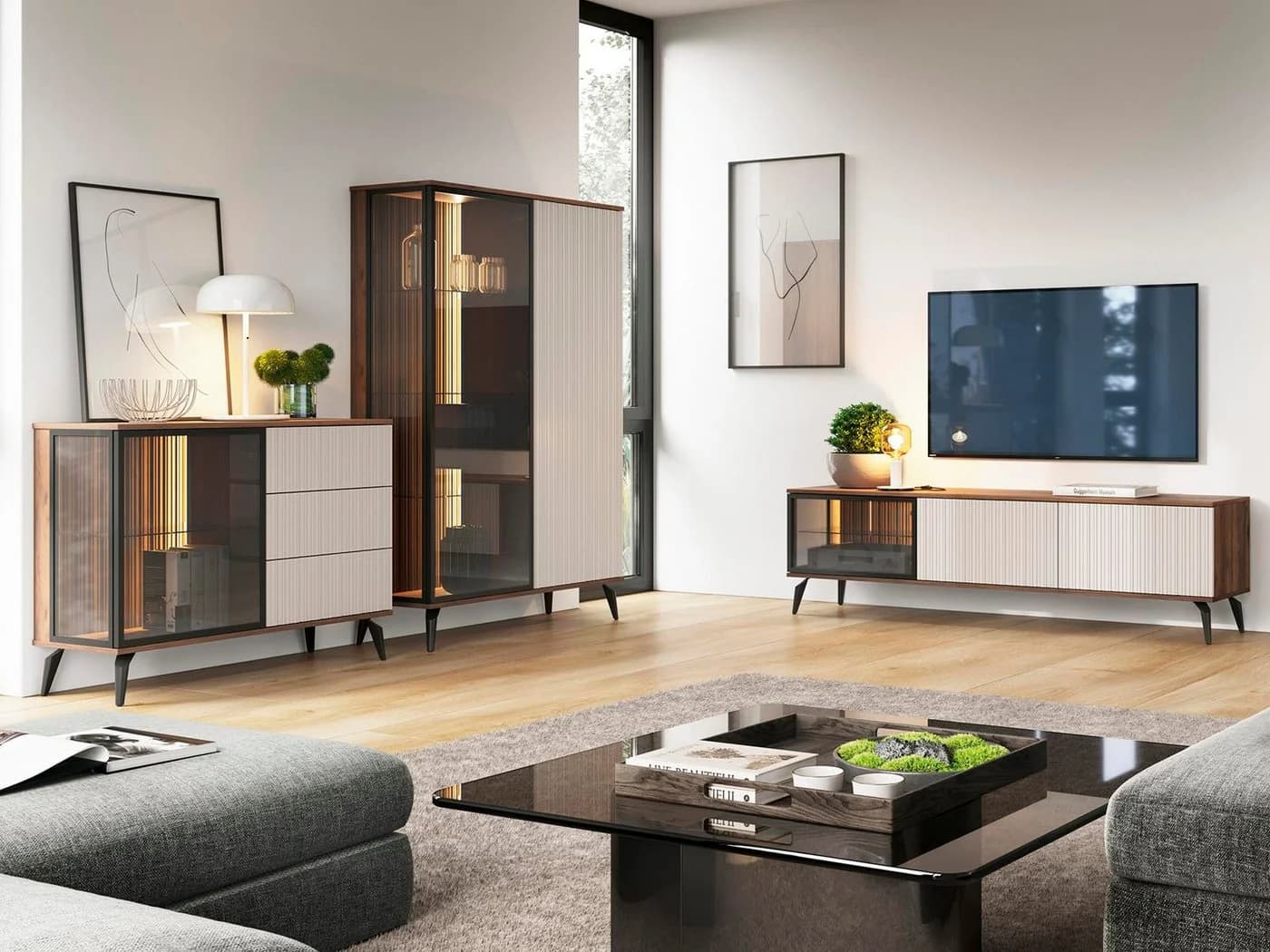 Compleo Standvitrine VIVIN Modern Zweiteilig Push-to-Open