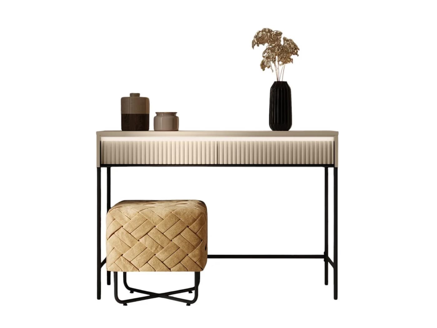 Compleo Schminktisch FLORE Beige mit 2 Schubladen und Lamellenfront - Bild 2