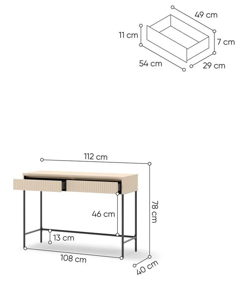 Compleo Schminktisch FLORE Beige mit 2 Schubladen und Lamellenfront - Bild 5