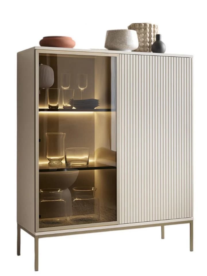Compleo Vitrine LINO Loft Stil 2 Türen Schwarz Beige