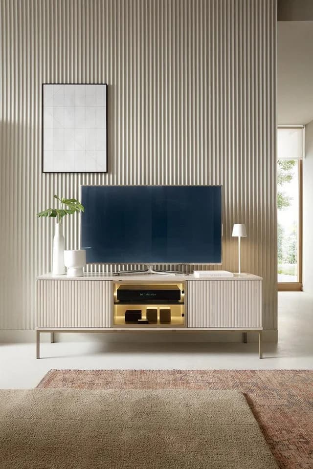 Compleo TV-Schrank LINO Modern Beige Schwarz Geriffelte Front