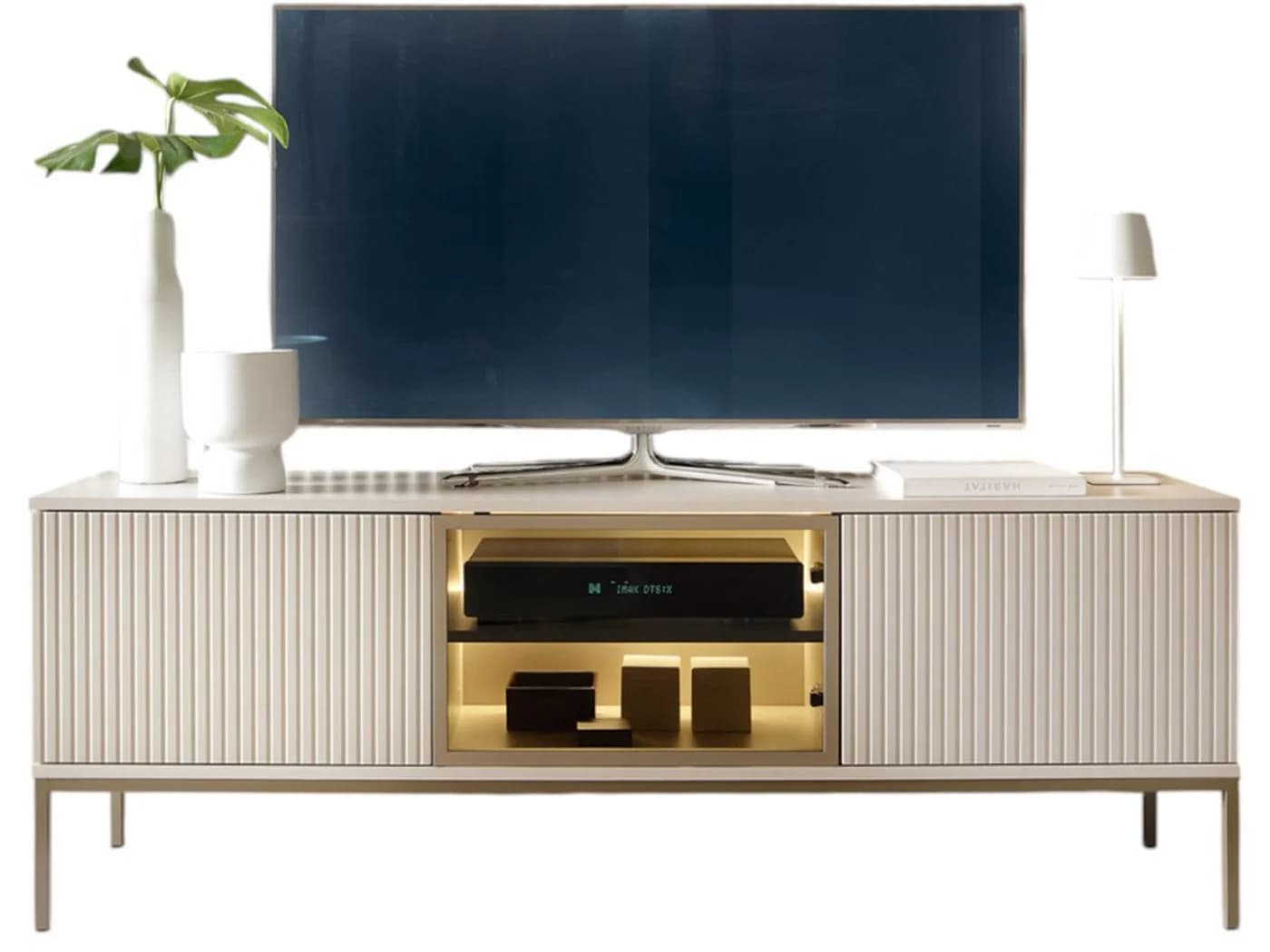 Compleo TV-Schrank LINO Modern Beige Schwarz Geriffelte Front - Bild 2