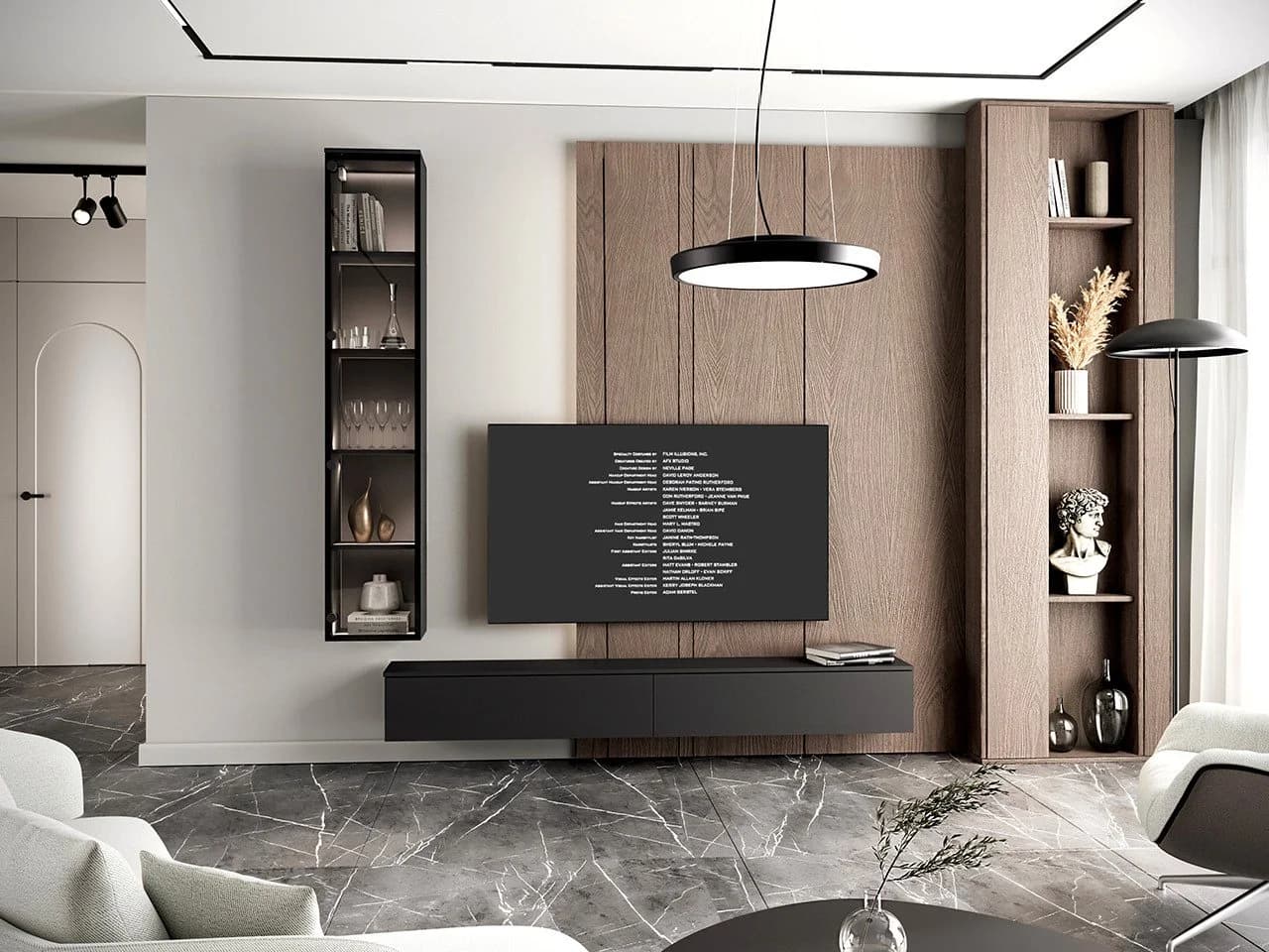 MOEBLINE Wohnwand FIVO 2 Schwarz TV Lowboard mit Hängevitrine - Bild 2