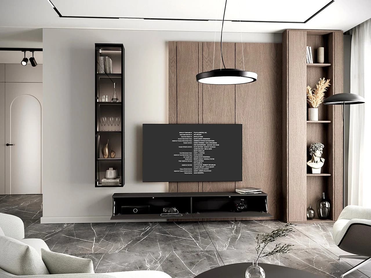MOEBLINE Wohnwand FIVO 2 Schwarz TV Lowboard mit Hängevitrine - Bild 3