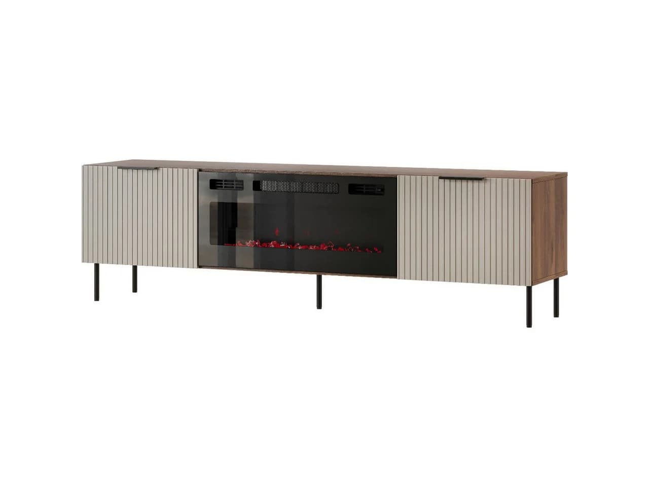 MOEBLINE Lowboard TV ATTI 06 EF mit Kamin Walnuss/Kaschmir