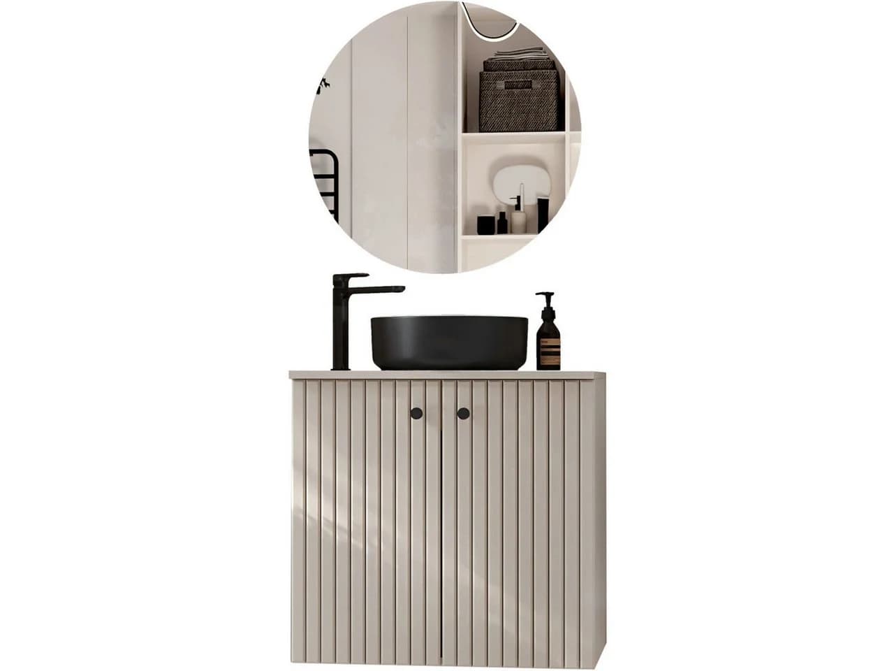 MOEBLINE Badezimmer-Set ASTRO MINI kaschmir Waschbeckenunterschrank mit Spiegel - Bild 2