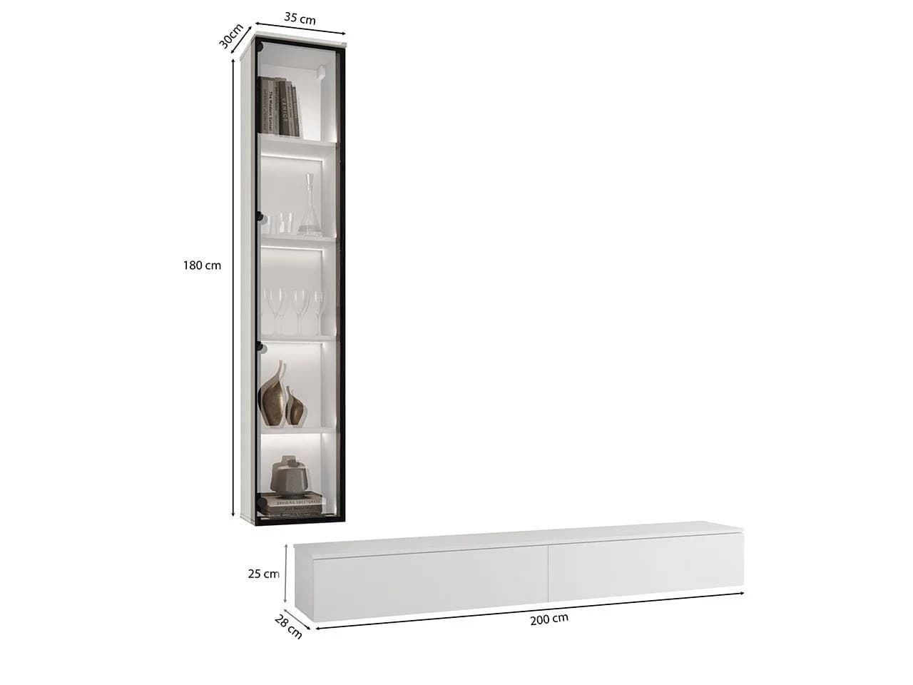 MOEBLINE Wohnwand FIVO 2 Weiß TV-Lowboard Vitrine - Bild 4