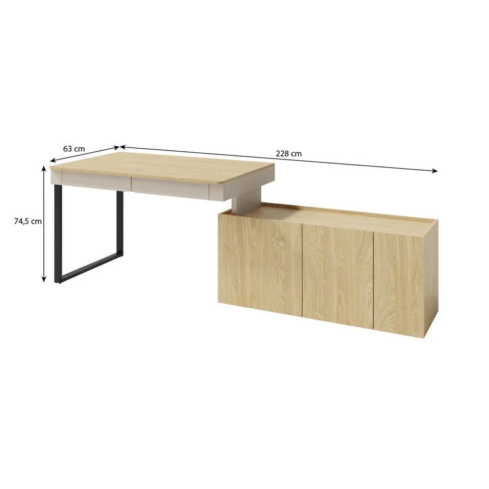 Beautysofa Schreibtisch LICO mit Kommode Beige Sand - Bild 4