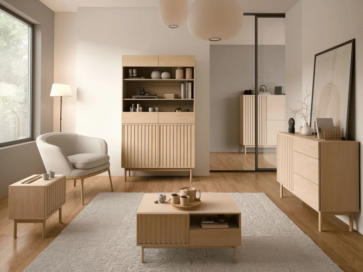 Beautysofa Kommode SAPPORO Japandi-Stil Push-to-Open 3 Schubladen 2 Türen - Bild 4