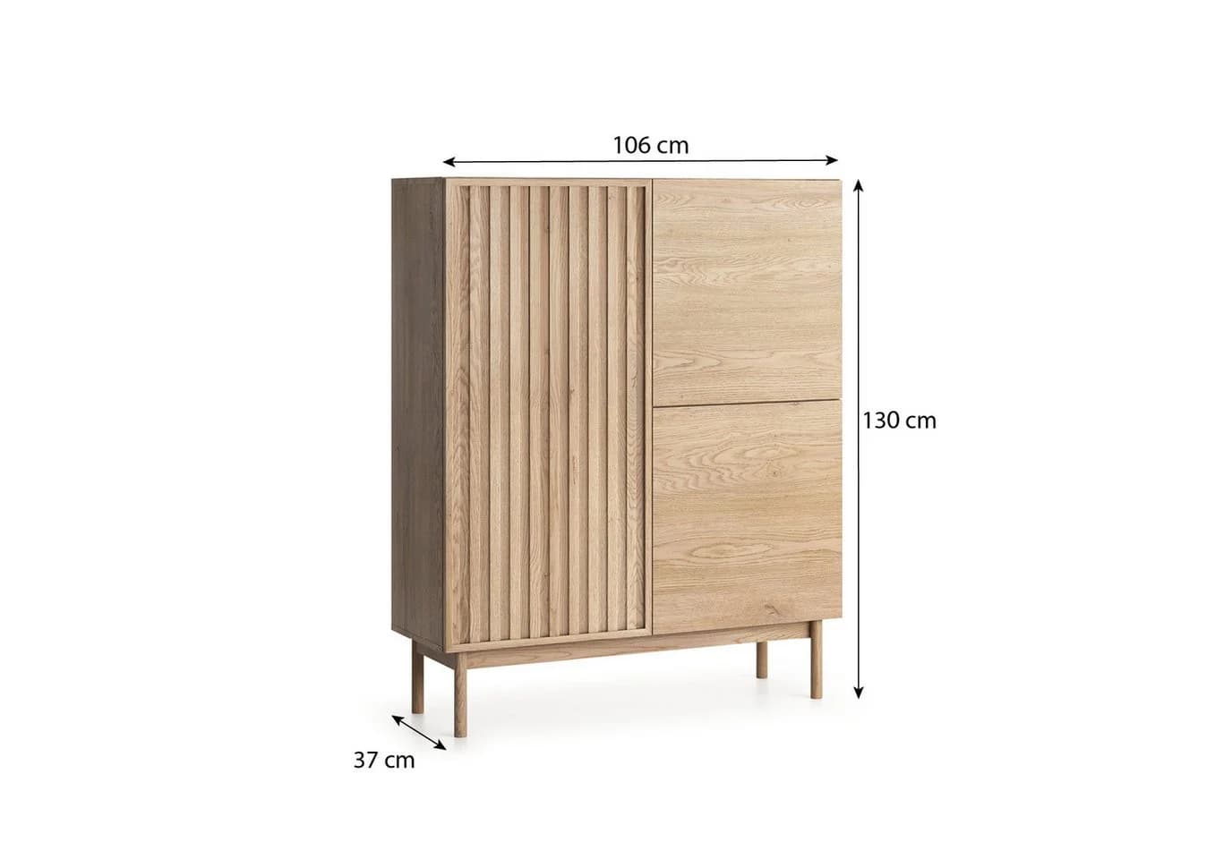 Beautysofa Kommode SAPPORO Japandi-Stil Push-to-Open 3 Türen Lamellenfront