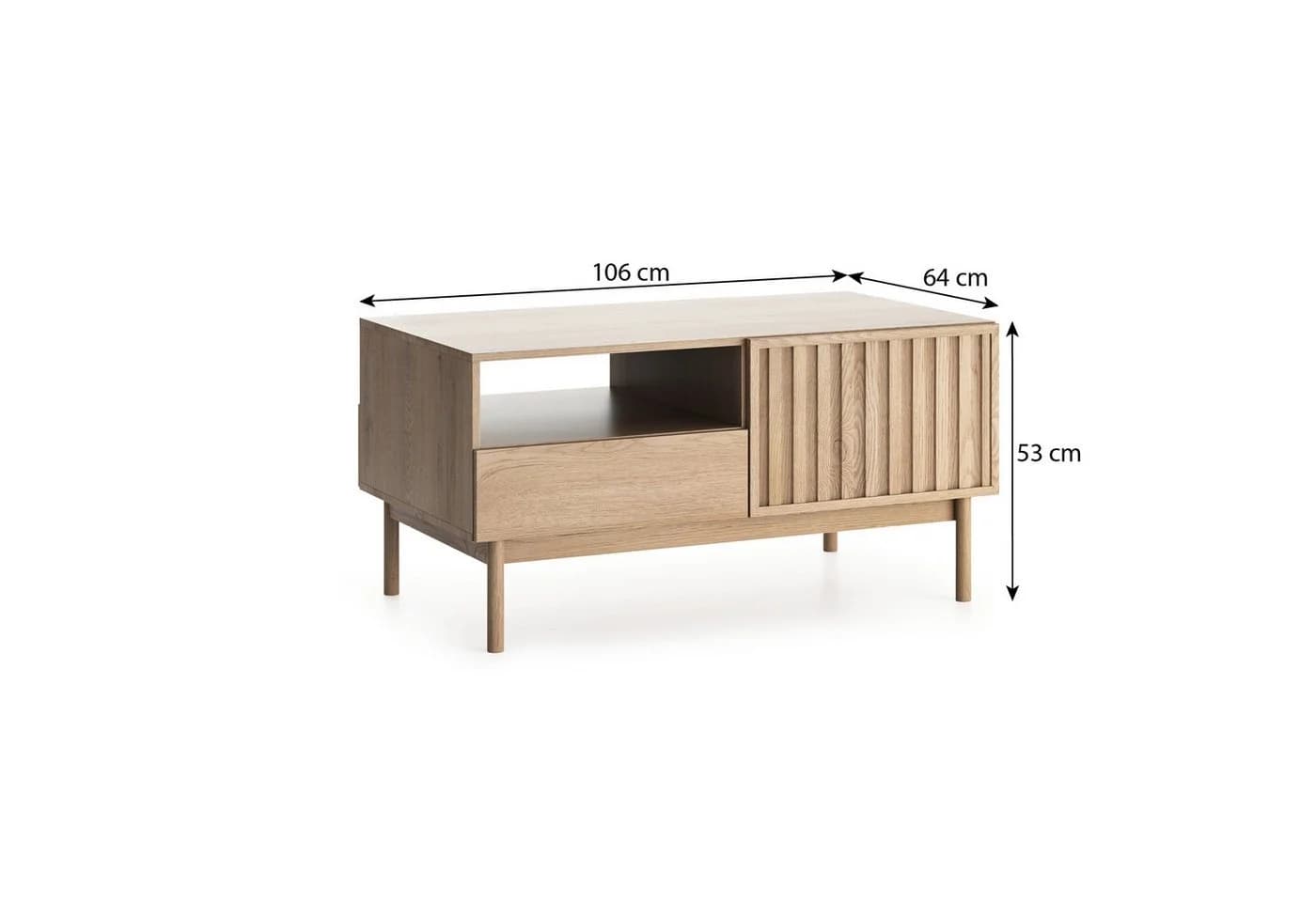 Beautysofa Couchtisch SAPPORO Japandi Beige Lamellenfront
