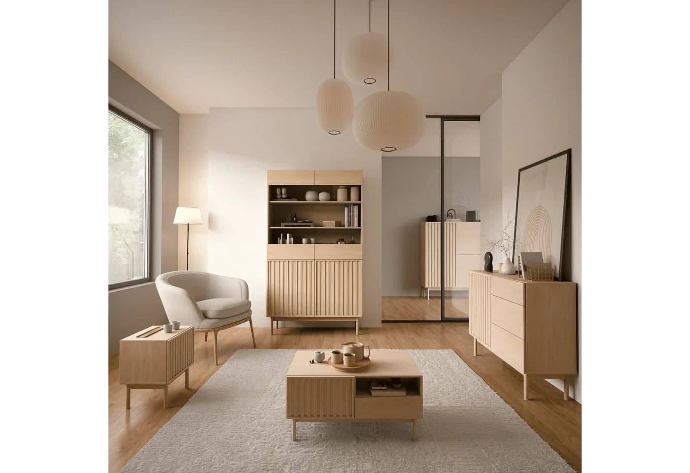 Beautysofa Couchtisch SAPPORO Japandi Beige Lamellenfront - Bild 5