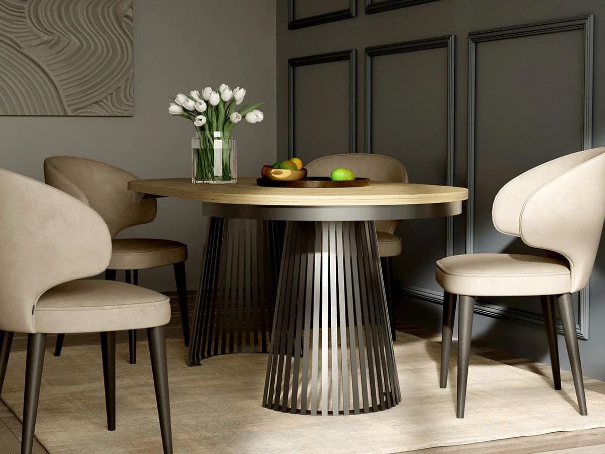 Beautysofa Esstisch Lumi im Loft-Stil, ausziehbar Ø 100–180 cm, Metallbeine - Bild 3