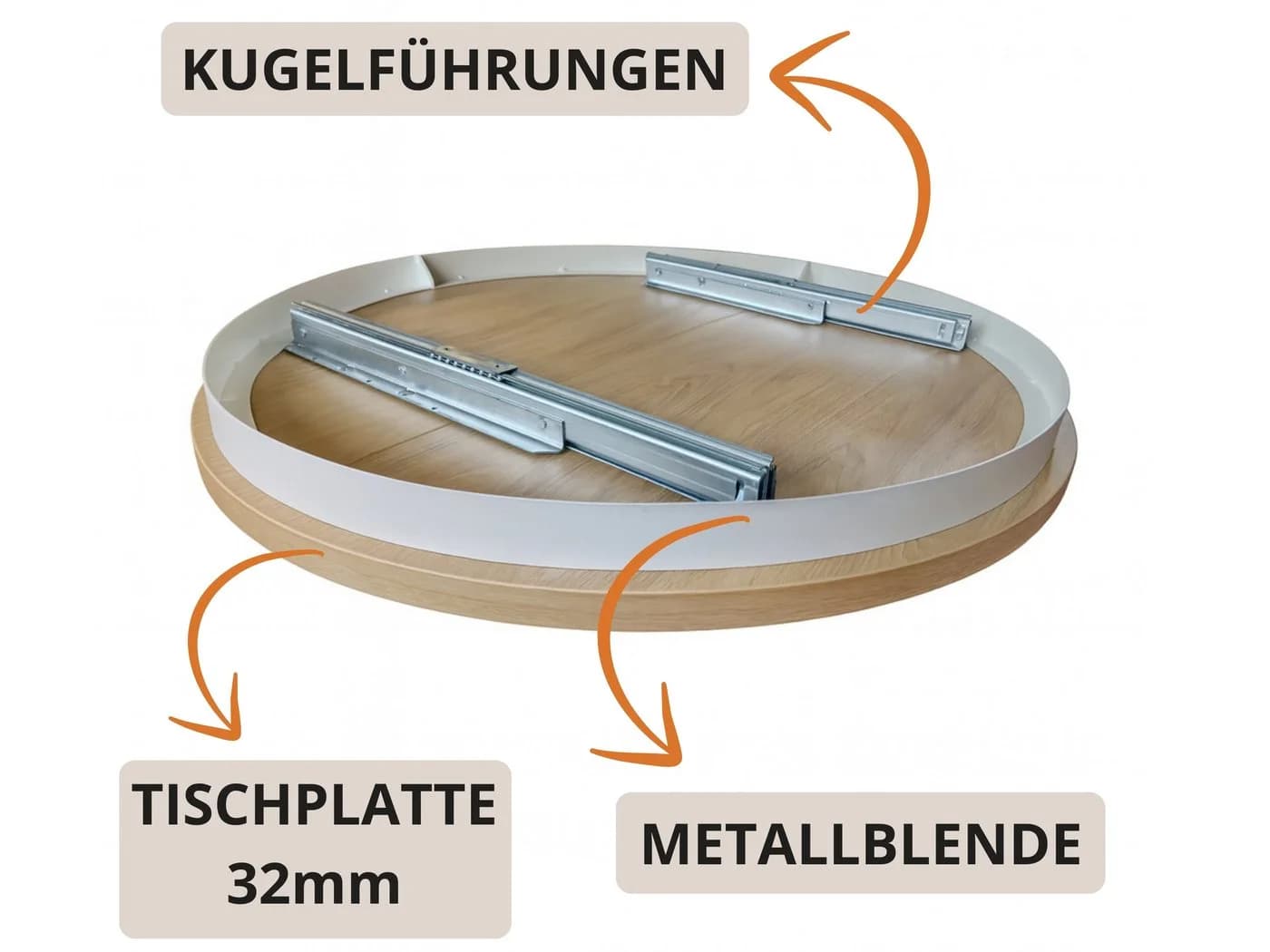 Beautysofa Esstisch Lumi im Loft-Stil, ausziehbar Ø 100–180 cm, Metallbeine - Bild 4