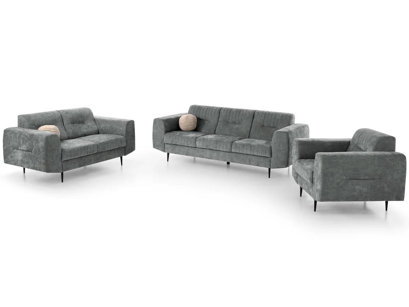 Beautysofa Polstergarnitur VENEZIA Modern Grau Velours