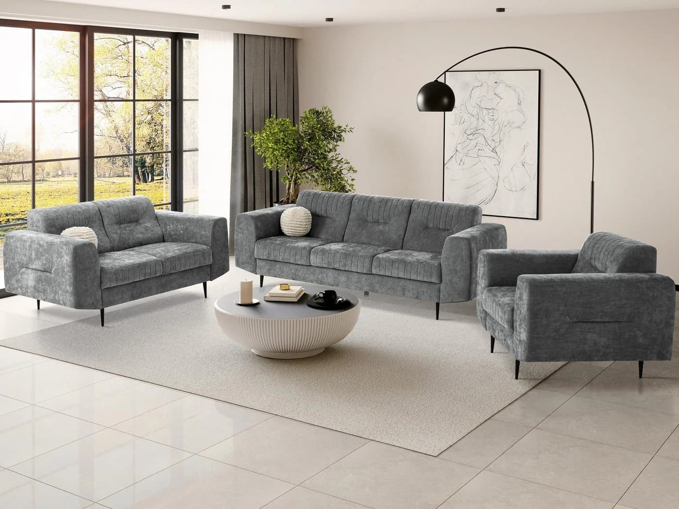 Beautysofa Polstergarnitur VENEZIA Modern Grau Velours - Bild 2