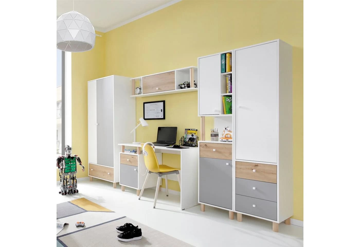 Beautysofa Hängeregal FIGO mit Tür und offenen Fächern Weiß Grau Eiche - Bild 3