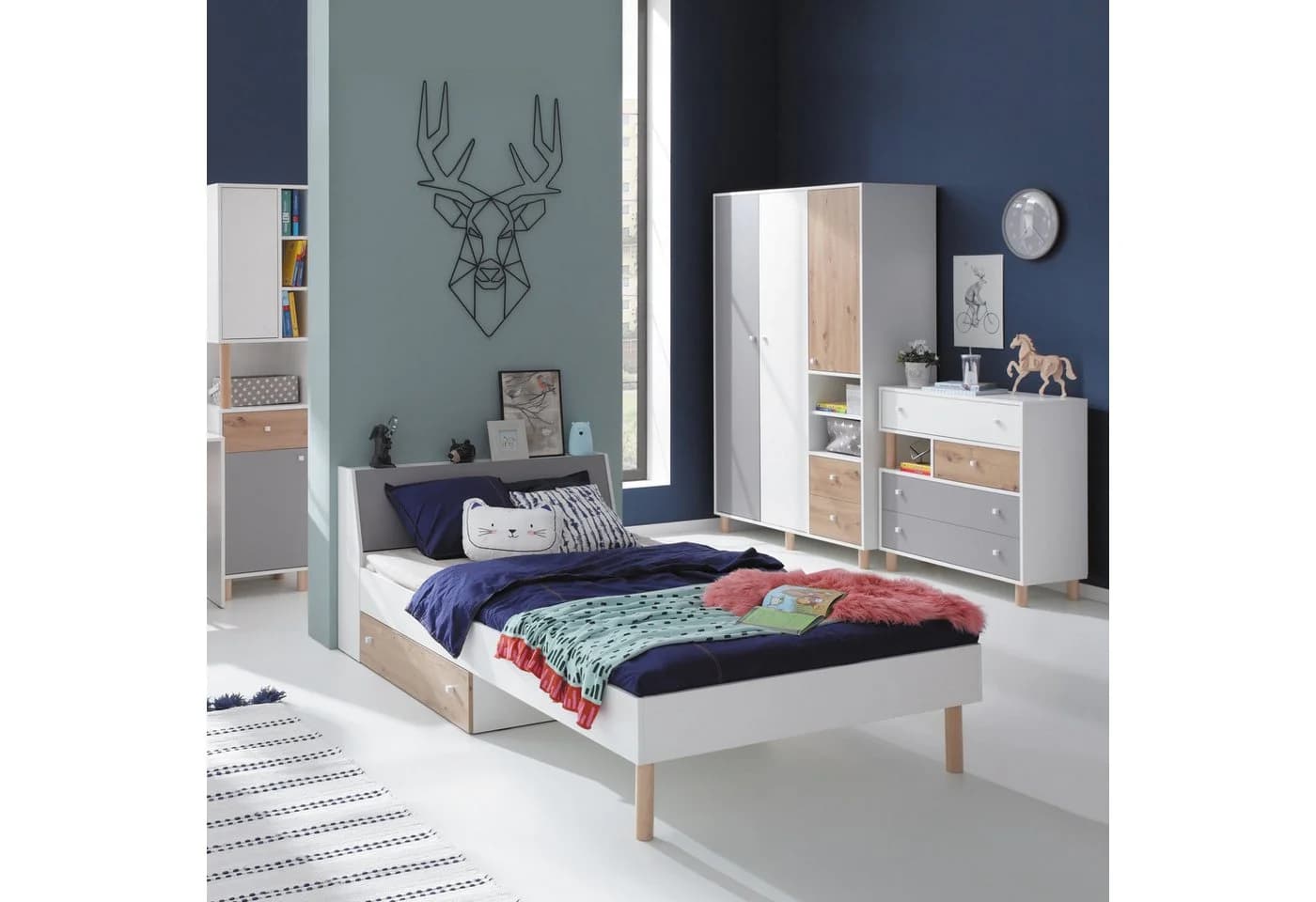 Beautysofa Hängeregal FIGO mit Tür und offenen Fächern Weiß Grau Eiche - Bild 5