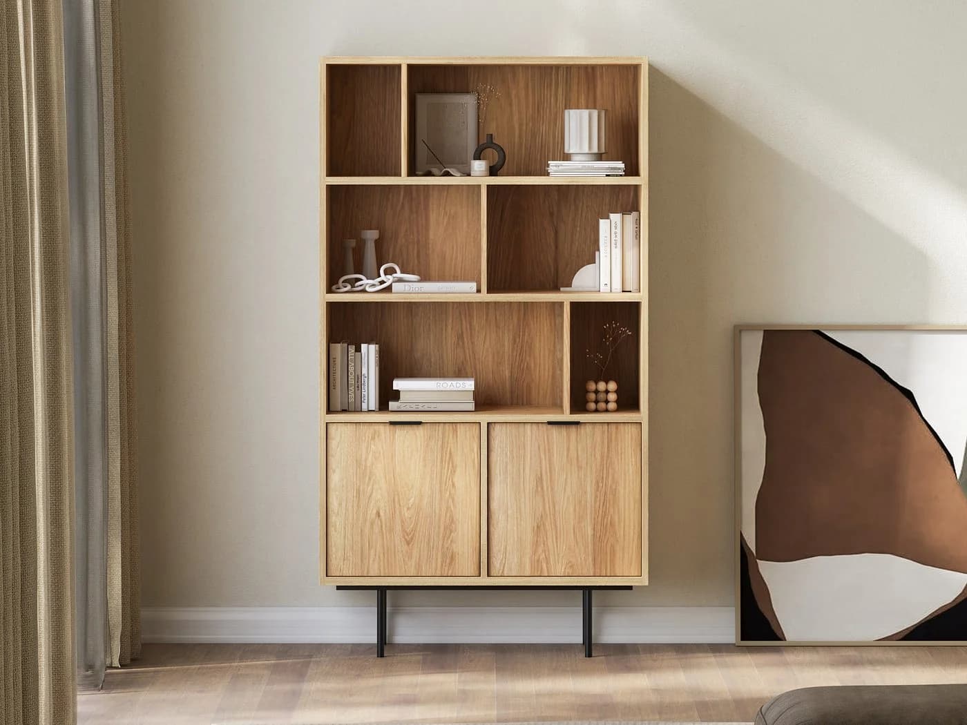 Beautysofa Bücherregal Evron mit 4 offenen Regalböden und 2 Unterschränken, Breite: 90 cm - Bild 2