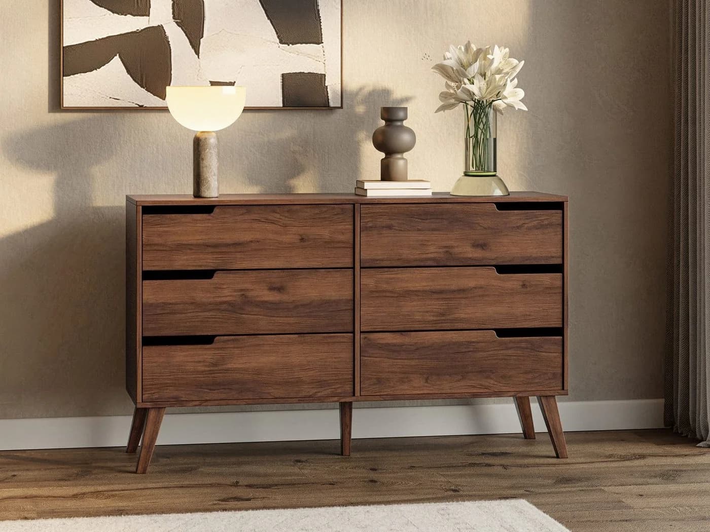 Beautysofa Kommode NOREL Braun Walnuss Sechs Schubladen - Bild 2