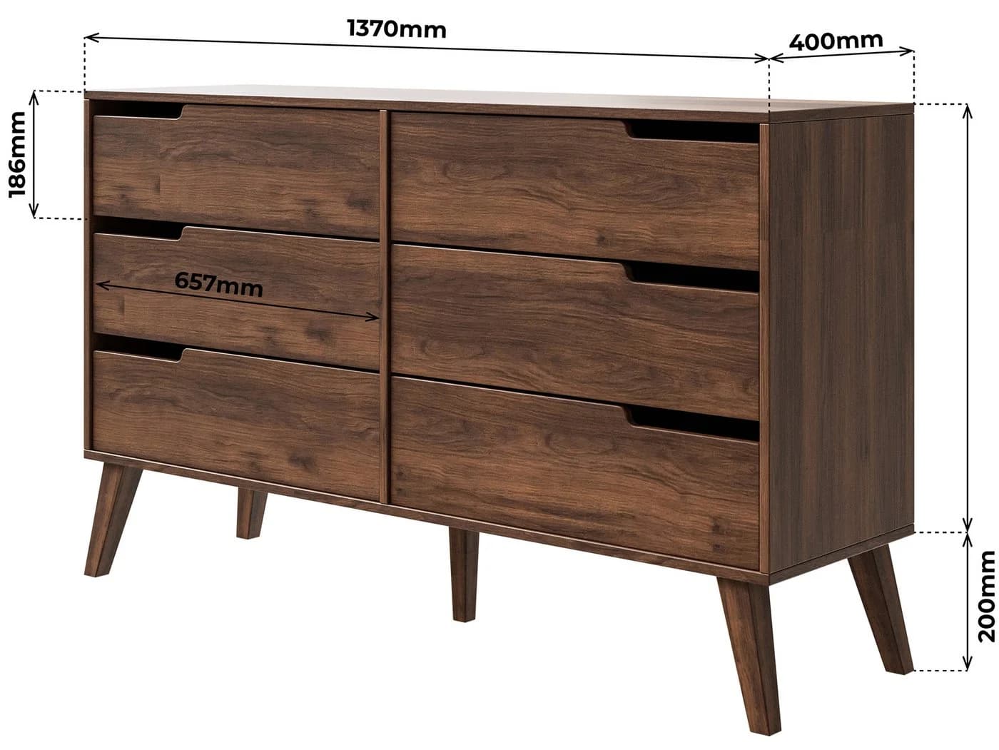 Beautysofa Kommode NOREL Braun Walnuss Sechs Schubladen - Bild 4