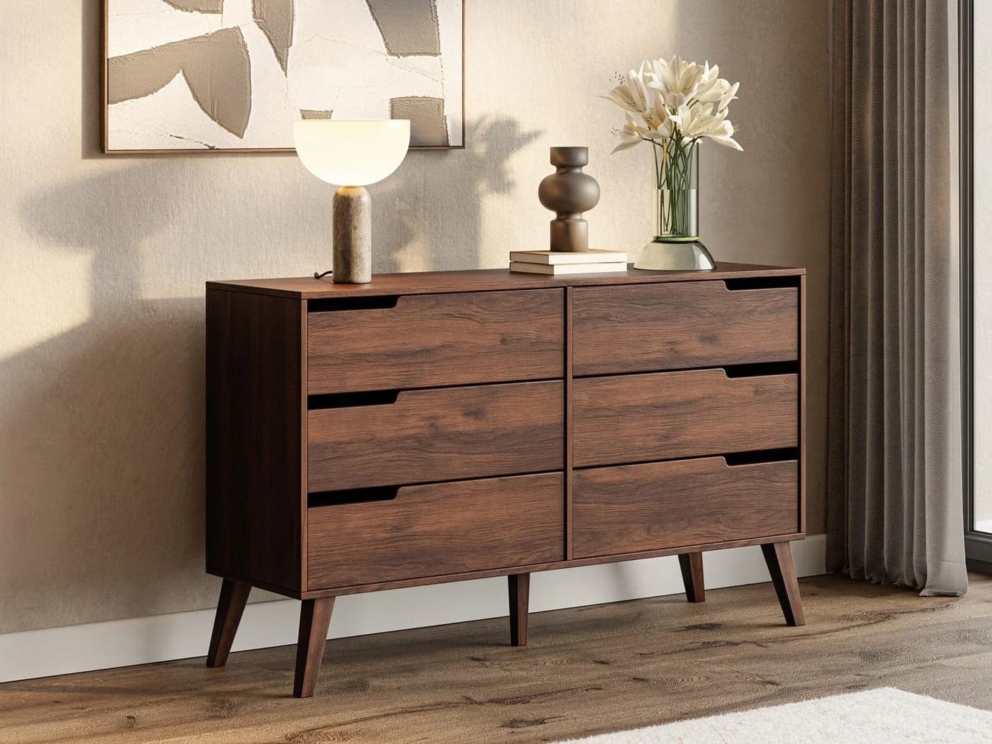 Beautysofa Kommode NOREL Braun Walnuss Sechs Schubladen - Bild 5