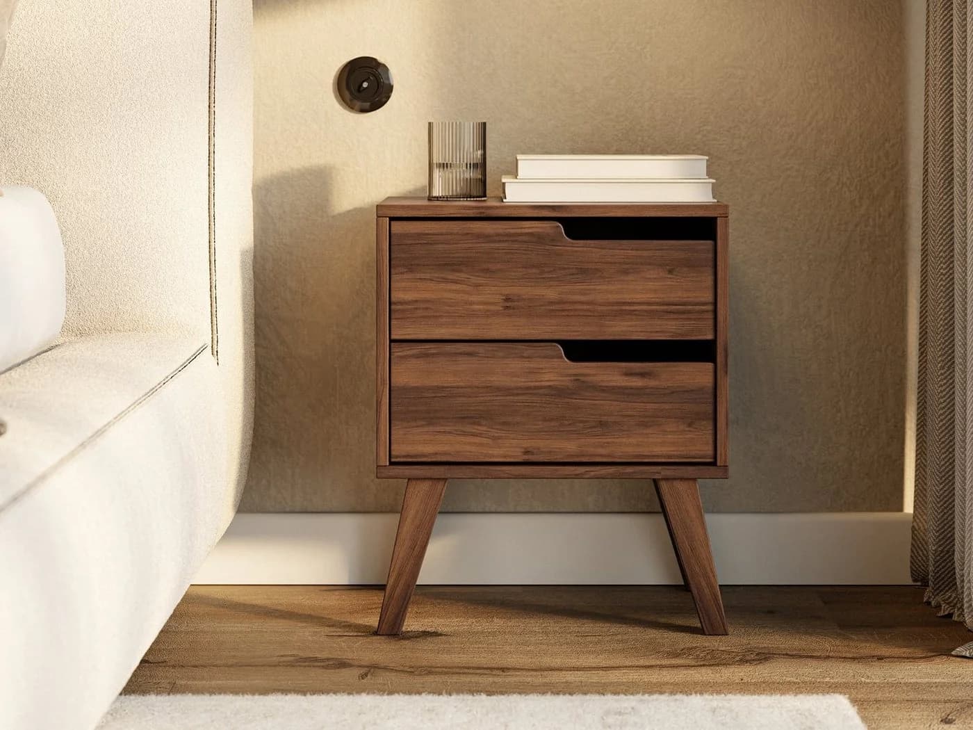Beautysofa Nachttisch NOREL Modernes Design mit zwei Schubladen Braun Walnuss - Bild 2