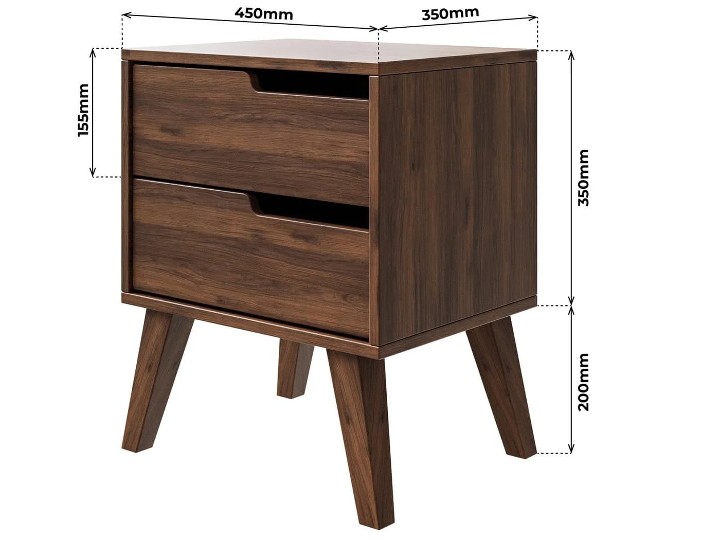 Beautysofa Nachttisch NOREL Modernes Design mit zwei Schubladen Braun Walnuss - Bild 5