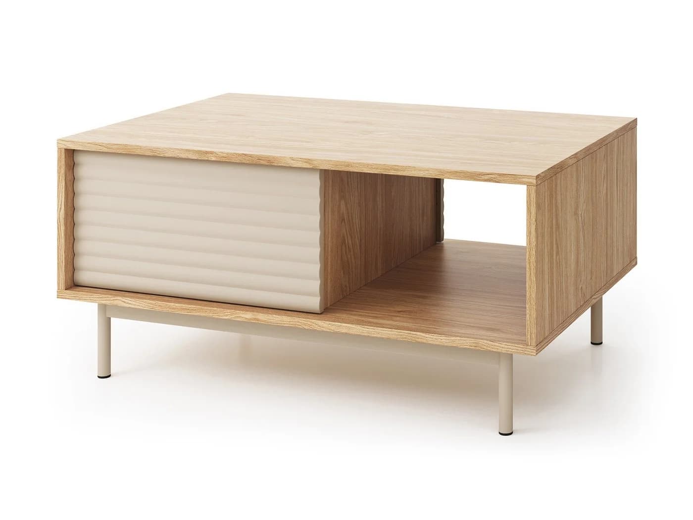 Beautysofa Couchtisch TERRA mit Riffel-Front Eiche geölt beige