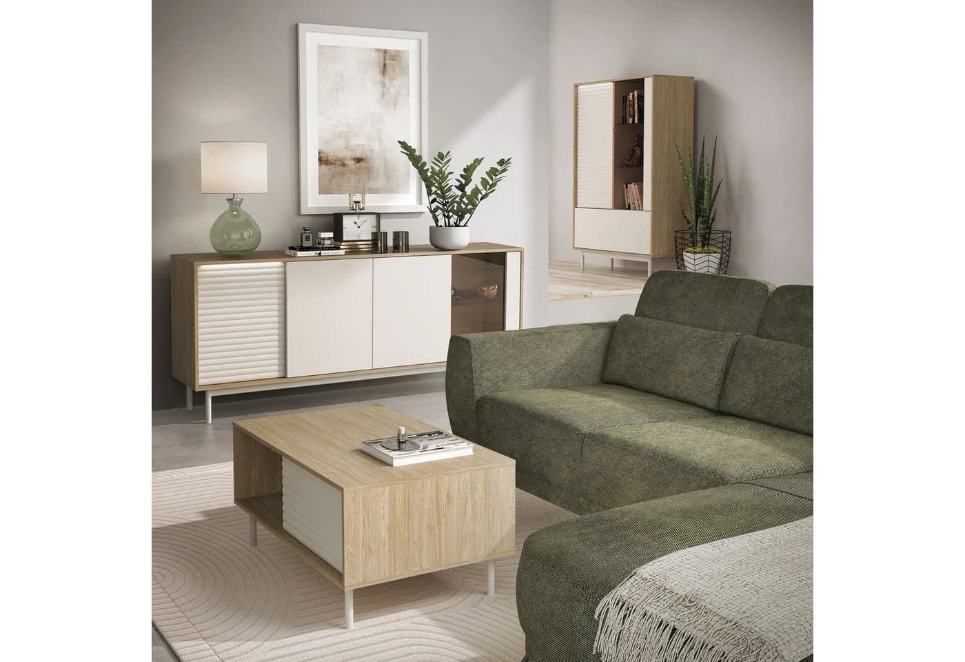 Beautysofa Couchtisch TERRA mit Riffel-Front Eiche geölt beige - Bild 5