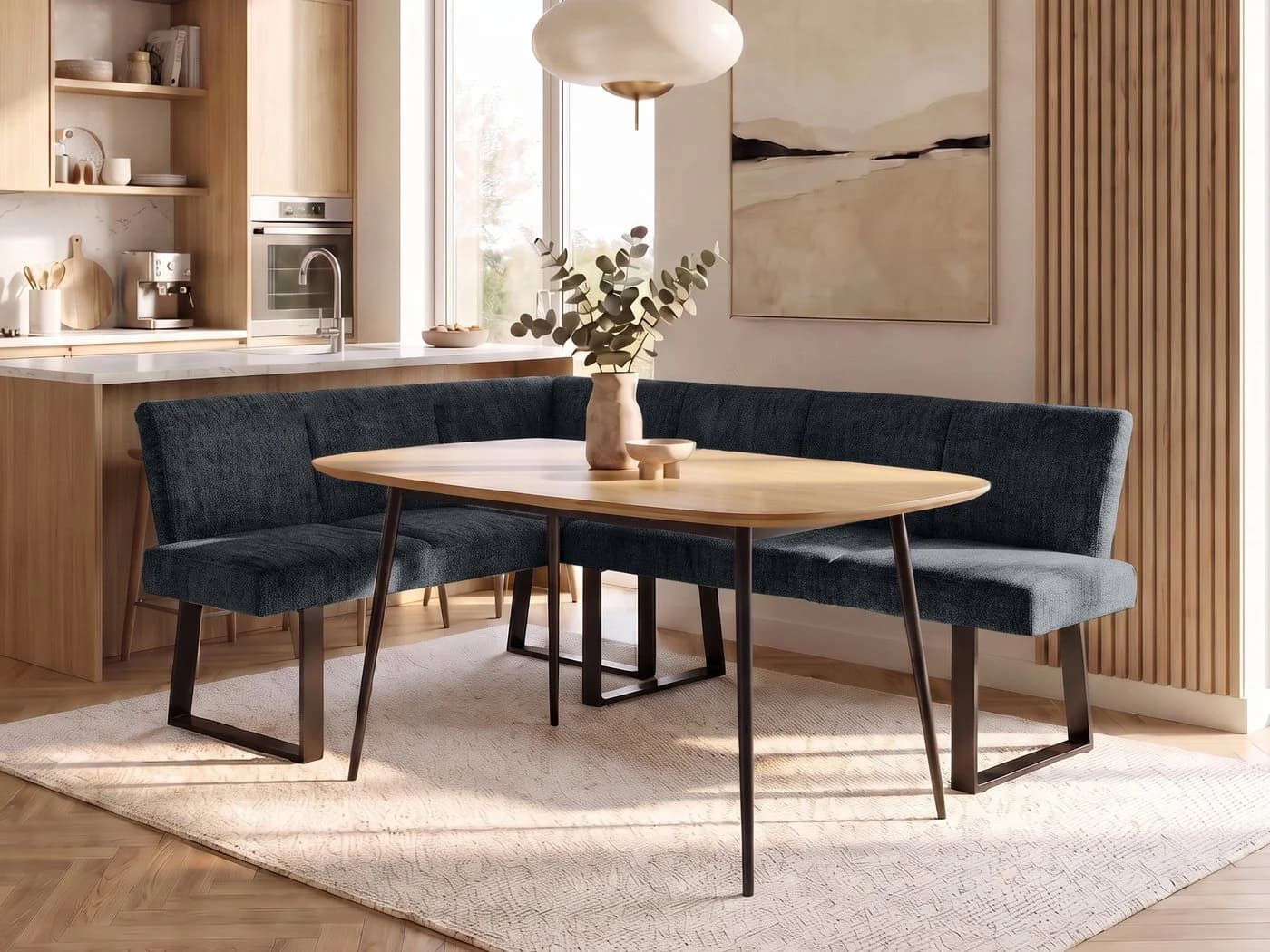 Beautysofa Eckbank VELTO mit schwarzen Metallbeinen und Stoff Raven - Bild 2