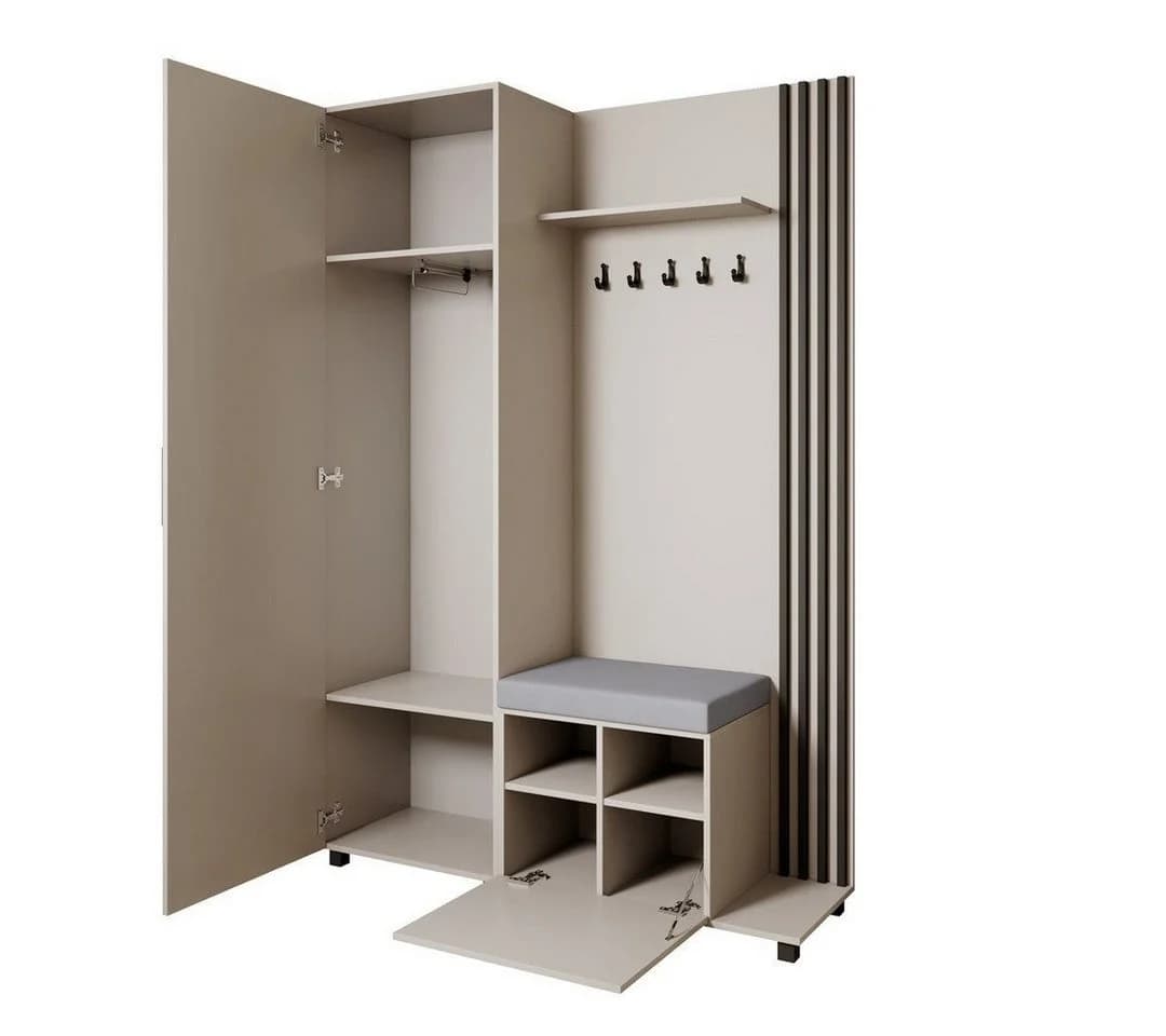 Beautysofa Garderoben-Set Livia mit Spiegel, Schuhschrank und Kleiderstange