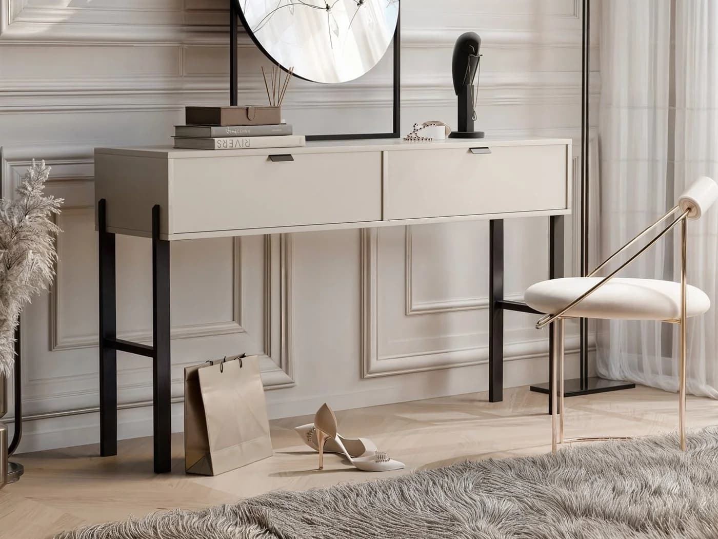 Beautysofa Schminktisch CORTINA Sandbeige mit 2 Schubladen - Bild 2