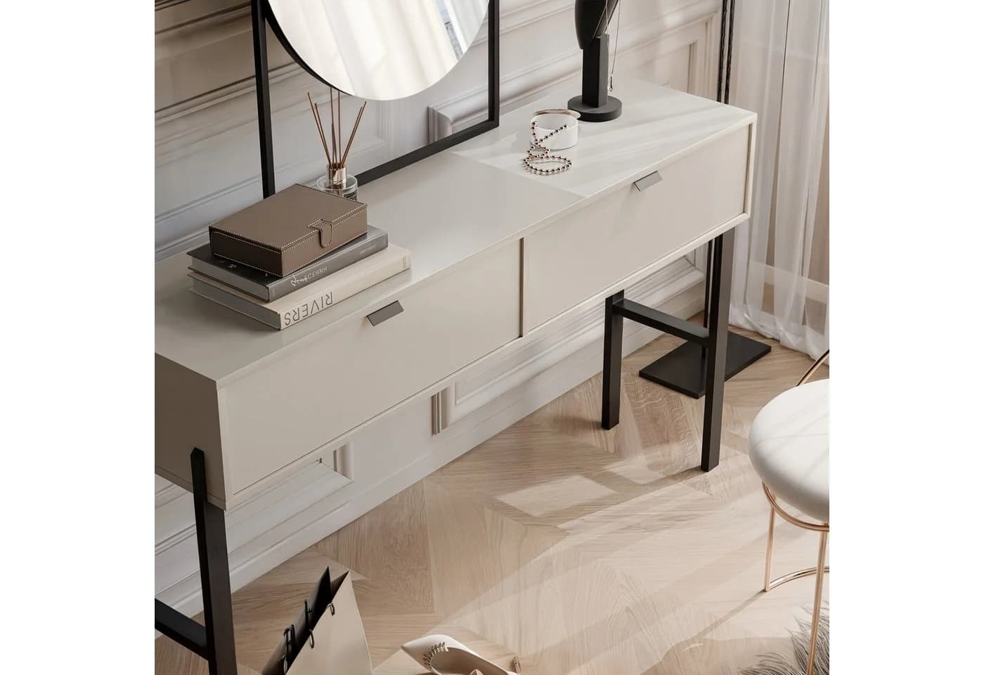 Beautysofa Schminktisch CORTINA Sandbeige mit 2 Schubladen - Bild 5