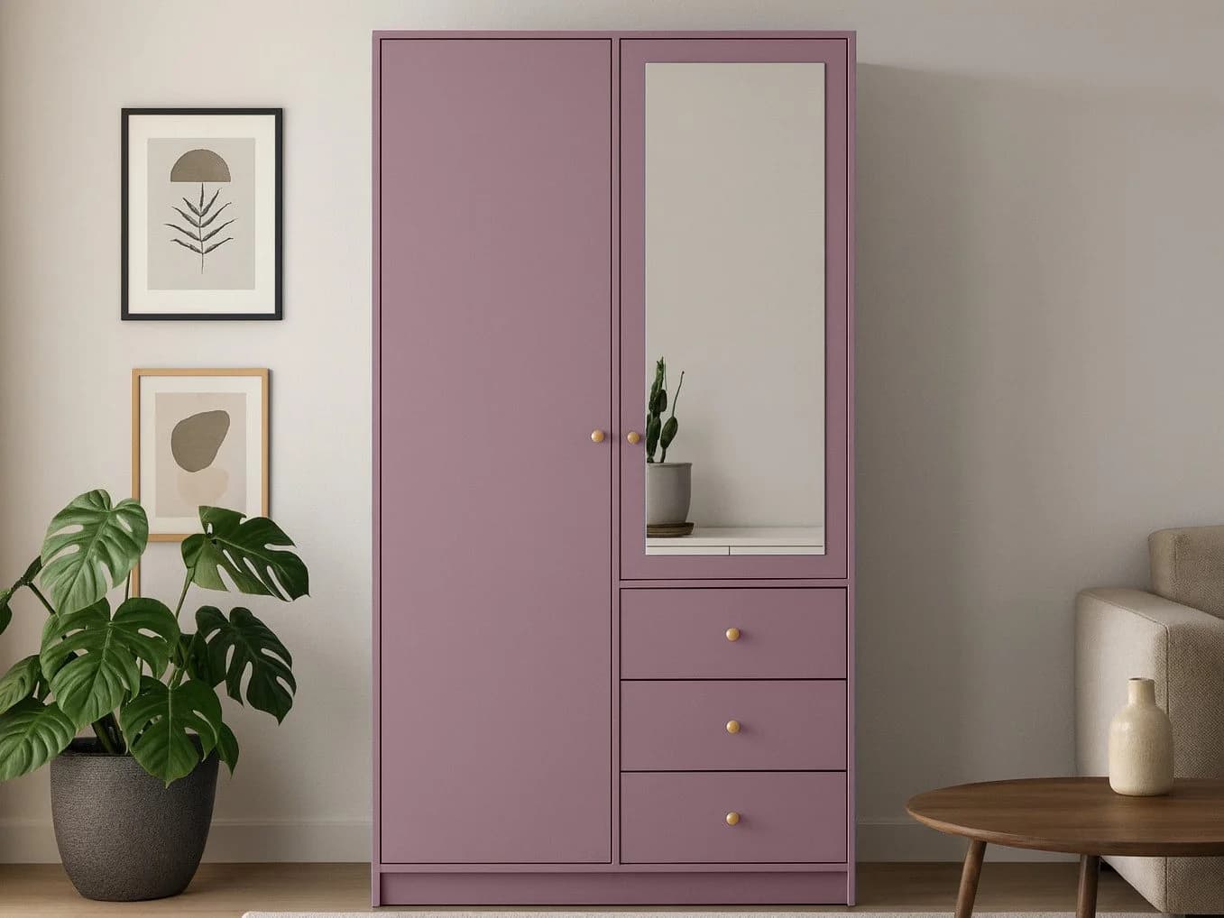 Beautysofa Kleiderschrank SOLEA mit Spiegel und 3 Schubladen - Bild 2