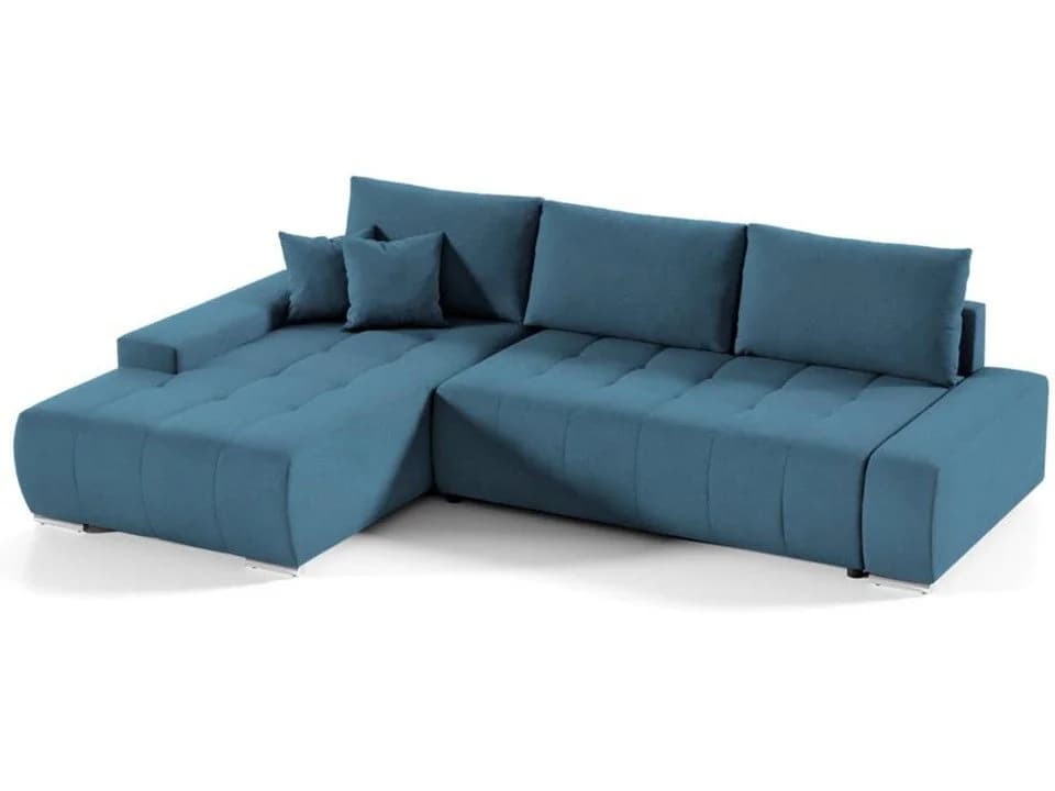 Beautysofa Ecksofa Draco L mit Schlaffunktion und Bettkasten Blau