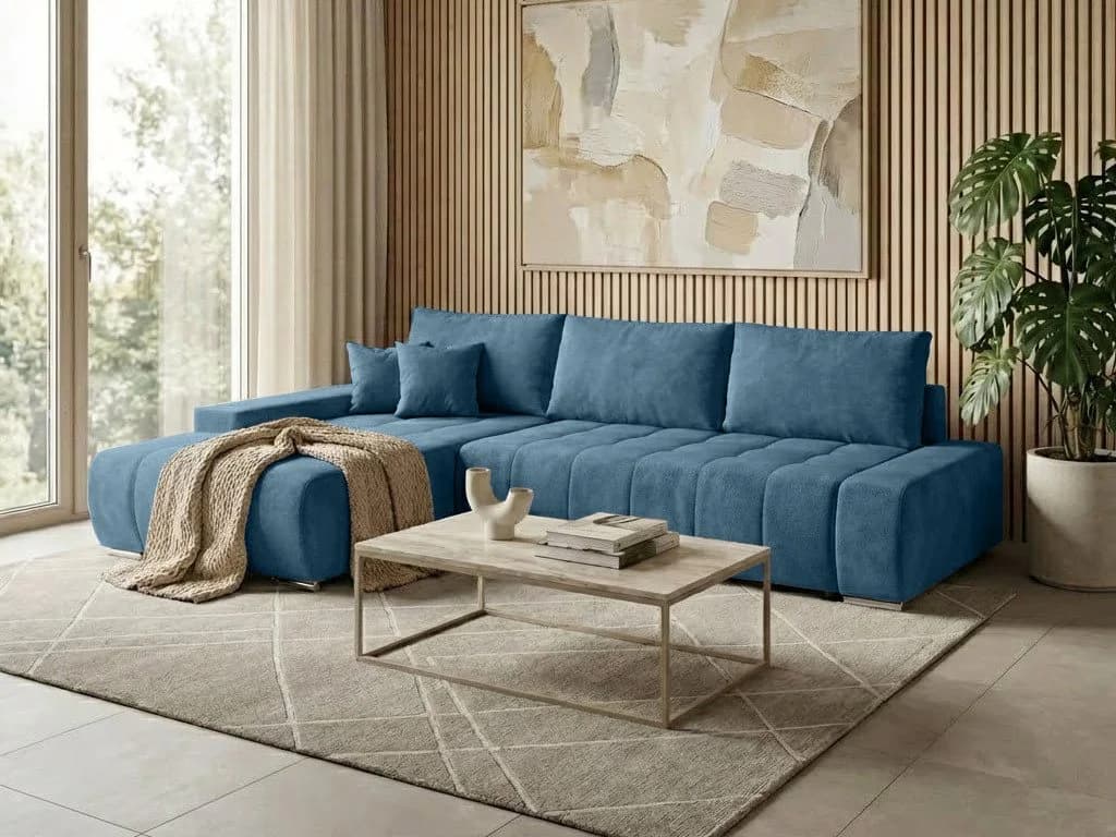 Beautysofa Ecksofa Draco L mit Schlaffunktion und Bettkasten Blau - Bild 2