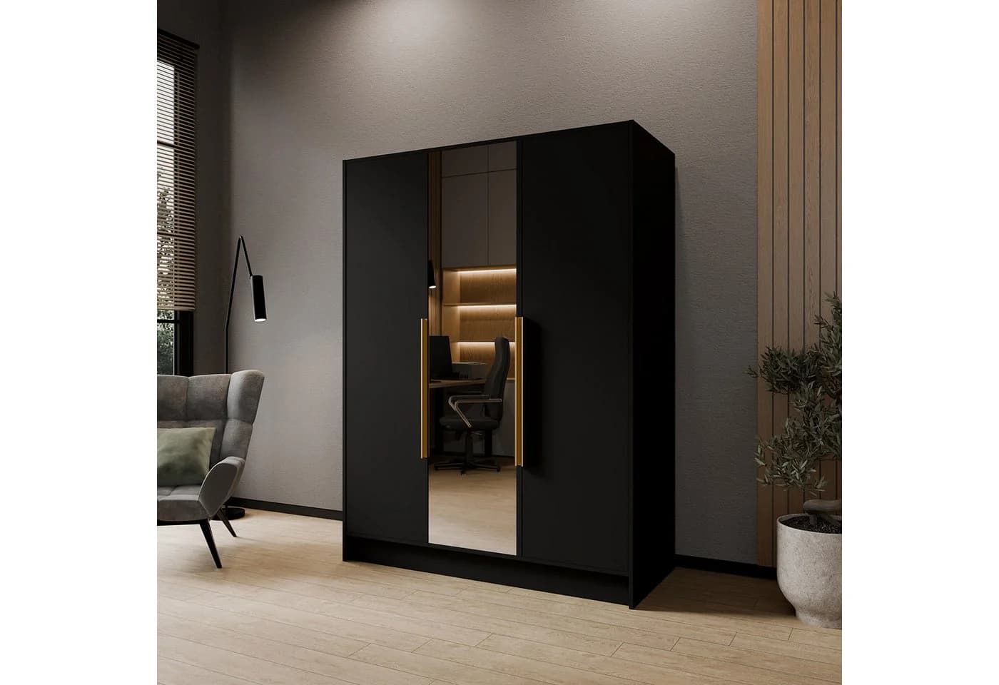 LARO Drehtürenschrank 150 cm mit Spiegel und verstellbaren Einlegeböden
