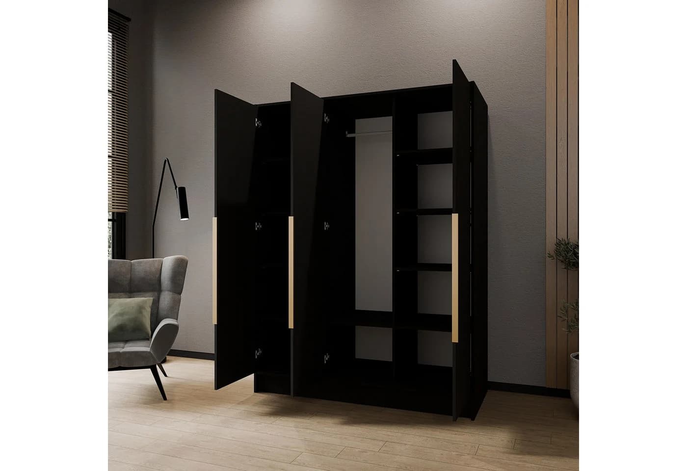LARO Drehtürenschrank 150 cm mit Spiegel und verstellbaren Einlegeböden - Bild 4