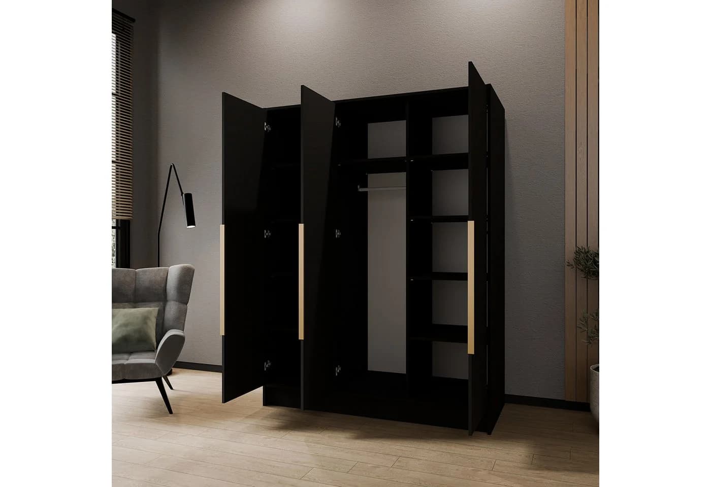 LARO Drehtürenschrank 150 cm mit Spiegel und verstellbaren Einlegeböden - Bild 5