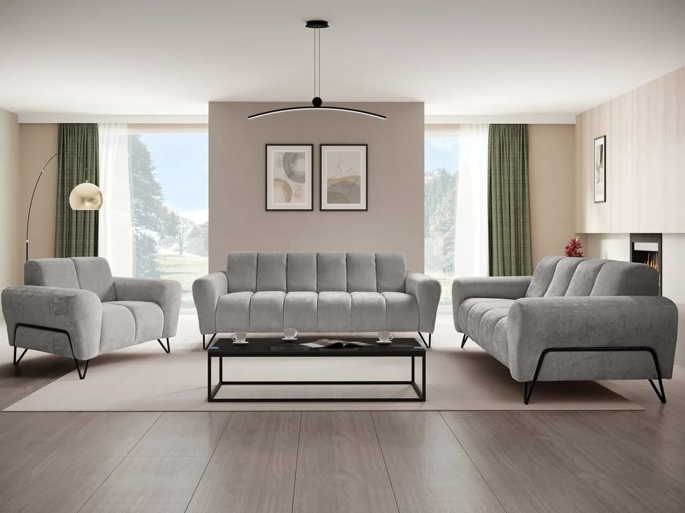 Beautysofa Polstergarnitur VOLARE Grau Schwarz 3-Sitzer 2-Sitzer Sessel - Bild 2