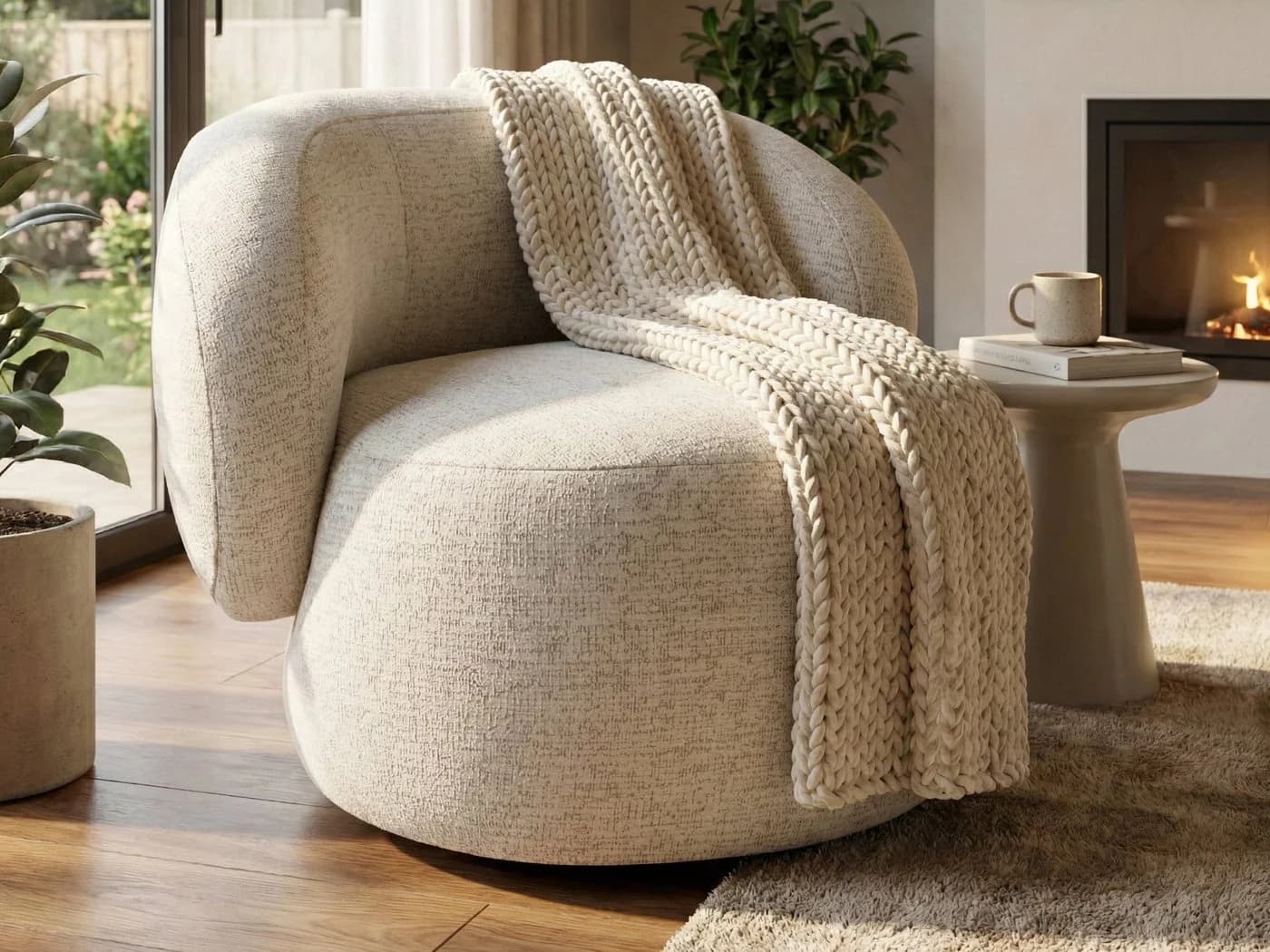 Beautysofa Drehsessel MAO Moderner Loungesessel Chenille Bezug Beige - Bild 2