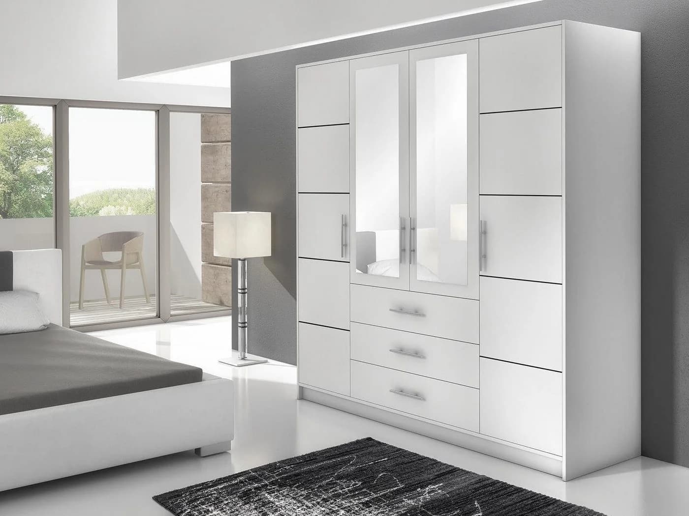 Beautysofa Kleiderschrank BALI D4 4-türig Weiß mit Spiegeln - Bild 2