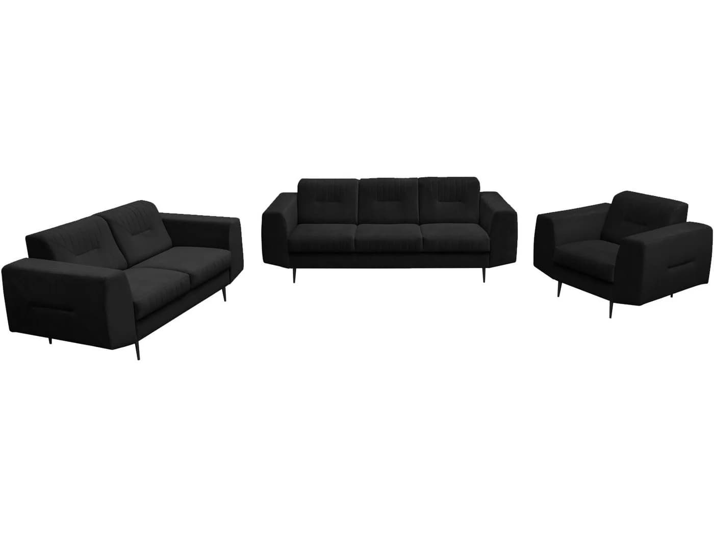 Beautysofa Polstergarnitur VENEZIA Sofa-Set Schwarz Metallbeine - Bild 2