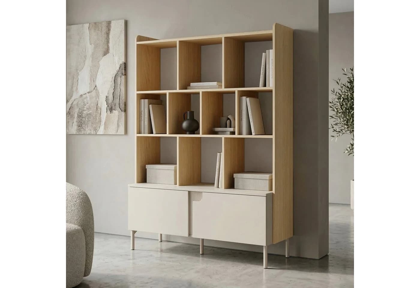 Beautysofa Bücherregal POSITIVO mit Schrank und Schublade Eiche Mavelie